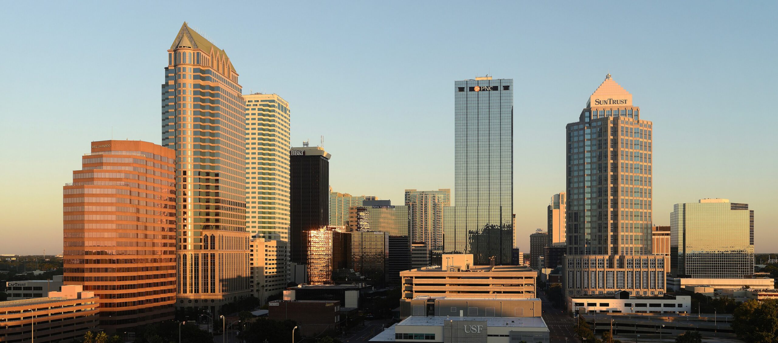 Downtown Tampa skyline at sunset