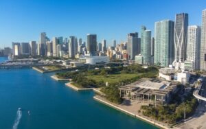 Aerial view of the downtown Miami waterfront
