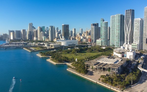 Aerial view of the downtown Miami waterfront